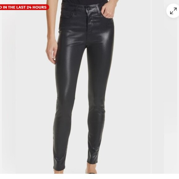 L’Agence Marguerite Skinny Pants Size 28"W X 26" Inseam Black Coated High Waist - Picture 3 of 8